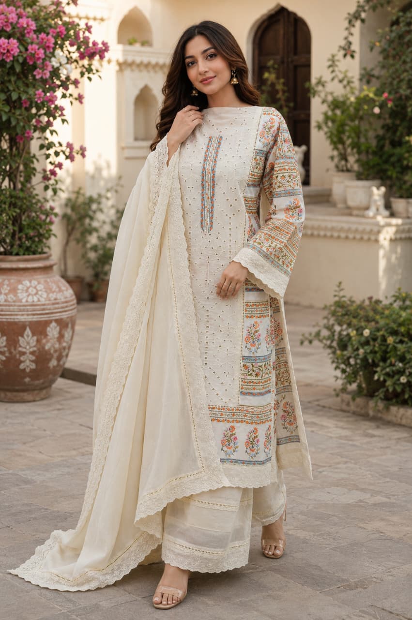 Nooré Pakistani Cotton Lace Work Suit Set