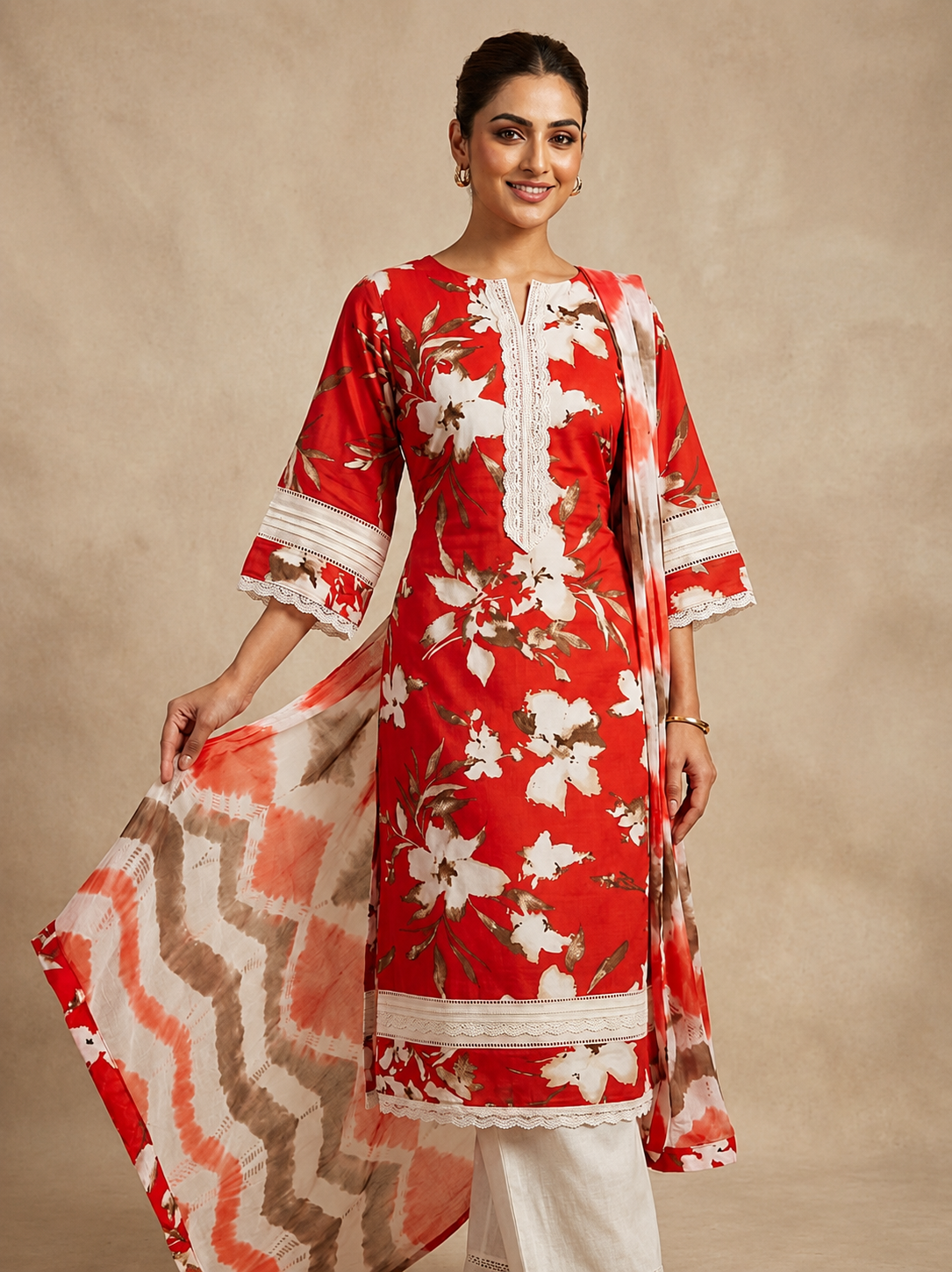 Designer Suit Set with Tie & Dye Dupatta